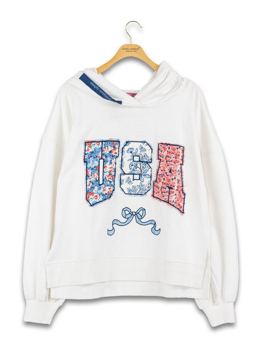 0126-HD-FLRL-USA Simply Southern Floral USA Hoodie White