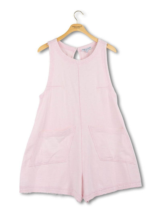 0126-RMPR-WSHD-PKT-ROSE Simply Southern Women's Washed Romper Rose