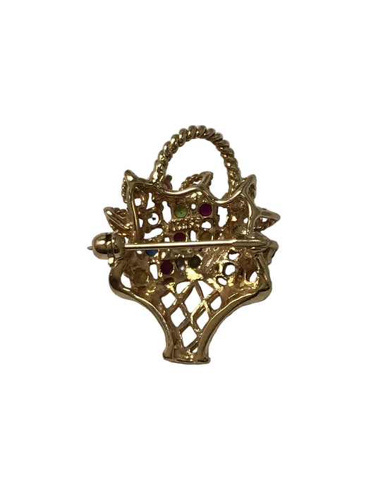 U 10K Yellow Gold Multi Colored Multi Stone Basket Pin
