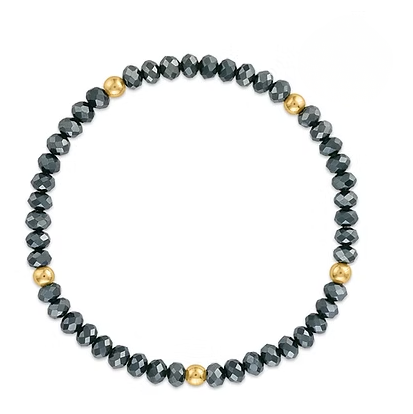 Mila-814 Mila-Mix Midnight Teal with Gold Tone Ball Stretchy Facet Bracelet 0