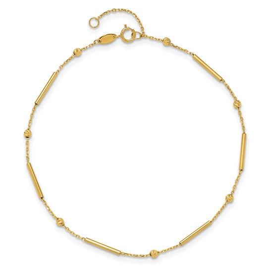 10LF632-9 10K Yellow Gold Polished & Diamond Cut Bar 9Inch Plus 1Inch Ext. Anklet 0