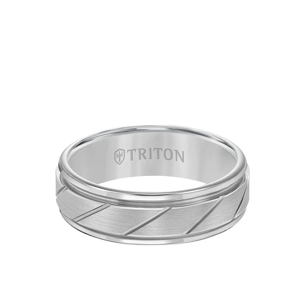 11-2115HC-G 7MM Tungsten Carbide Ring - Diagonal Cut Center and Round Edge 0