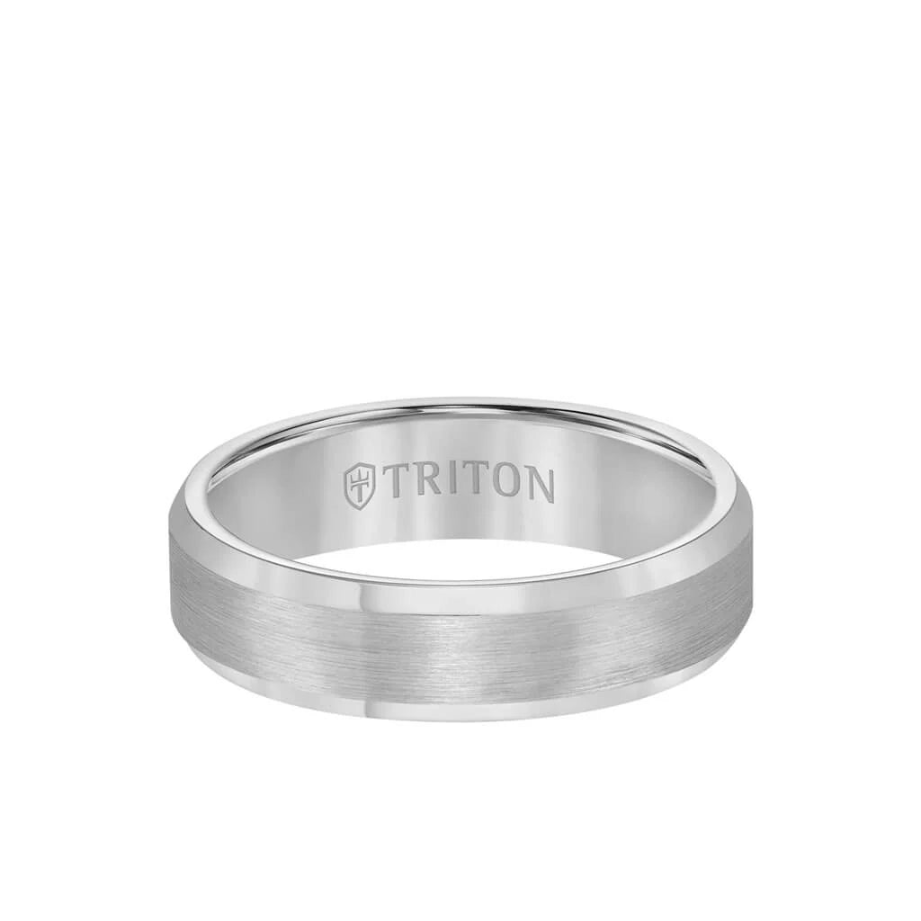 11-2233 Triton 6MM Tungsten Carbide Ring - Satin Center and Bevel Edge - Grey 0