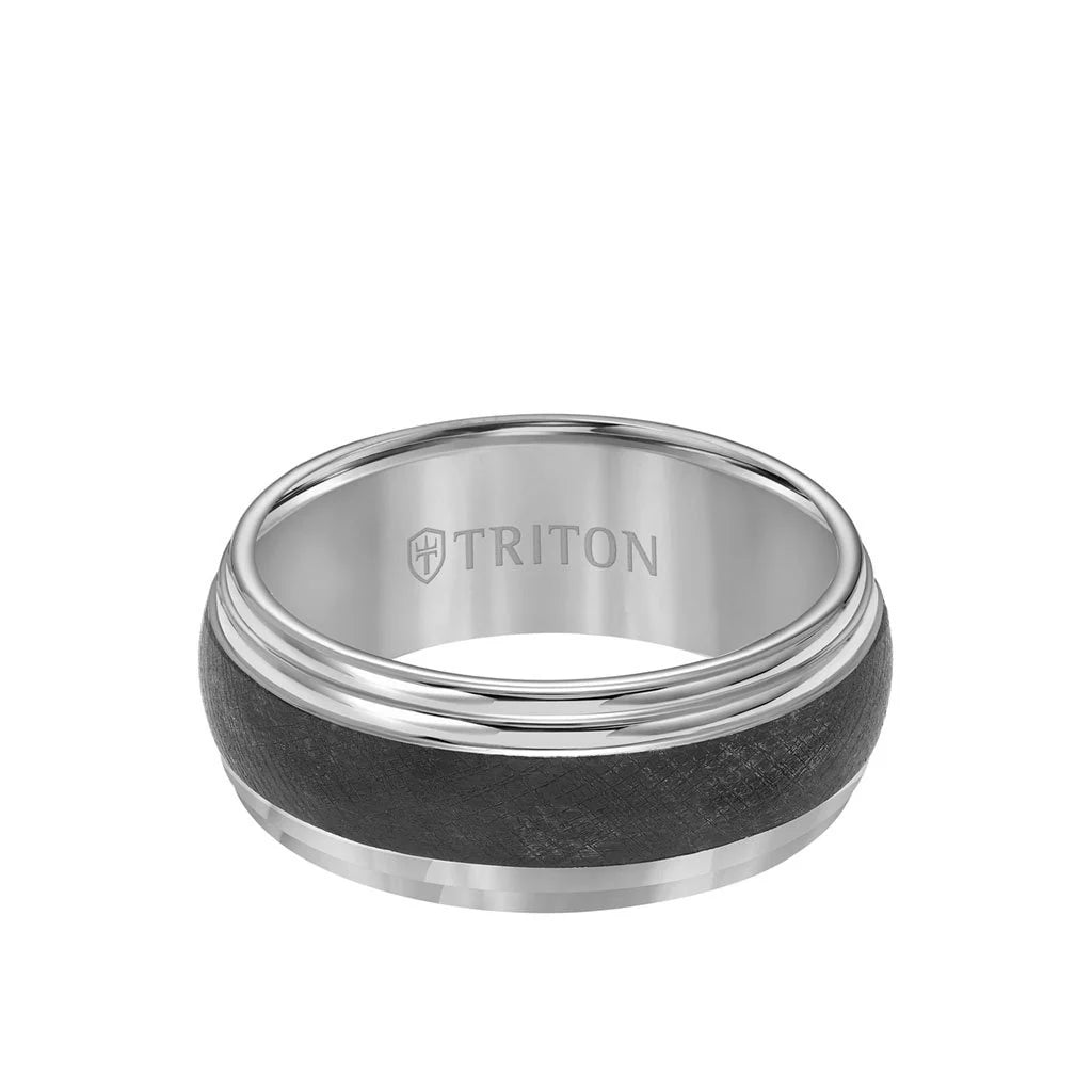 11-4153 Triton 9MM Tungsten Carbide Ring - Domed Florentine Center and Step Edge 0