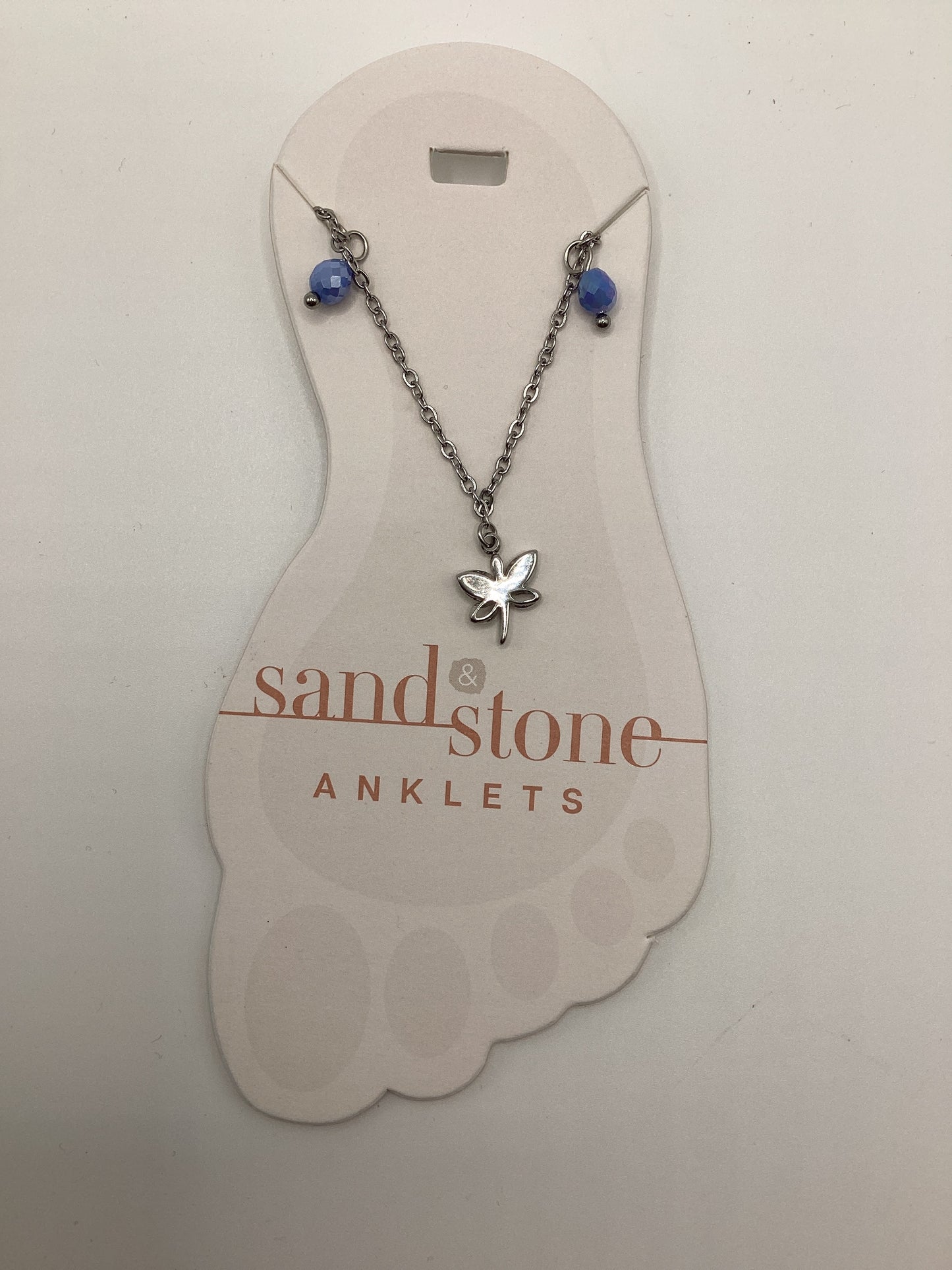 SS-ANKS32 Sand & Stone Silver Tone Dragonfly Dangle Anklet