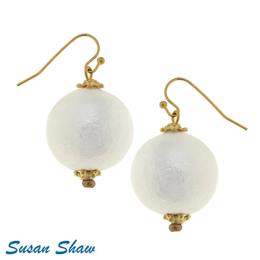 Susan Shaw Metal Plated Cotton Pearl Earrings