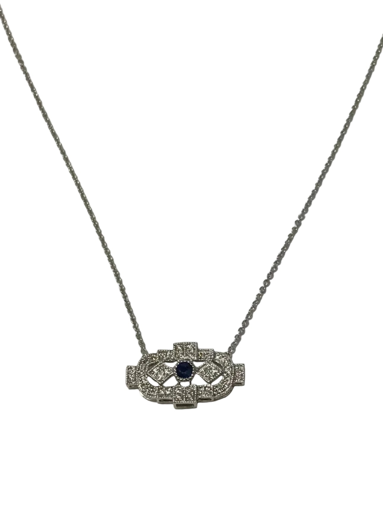 B-PD-019007 10K White Gold .16CTW Diamond / .18CTW Sapphire Necklace