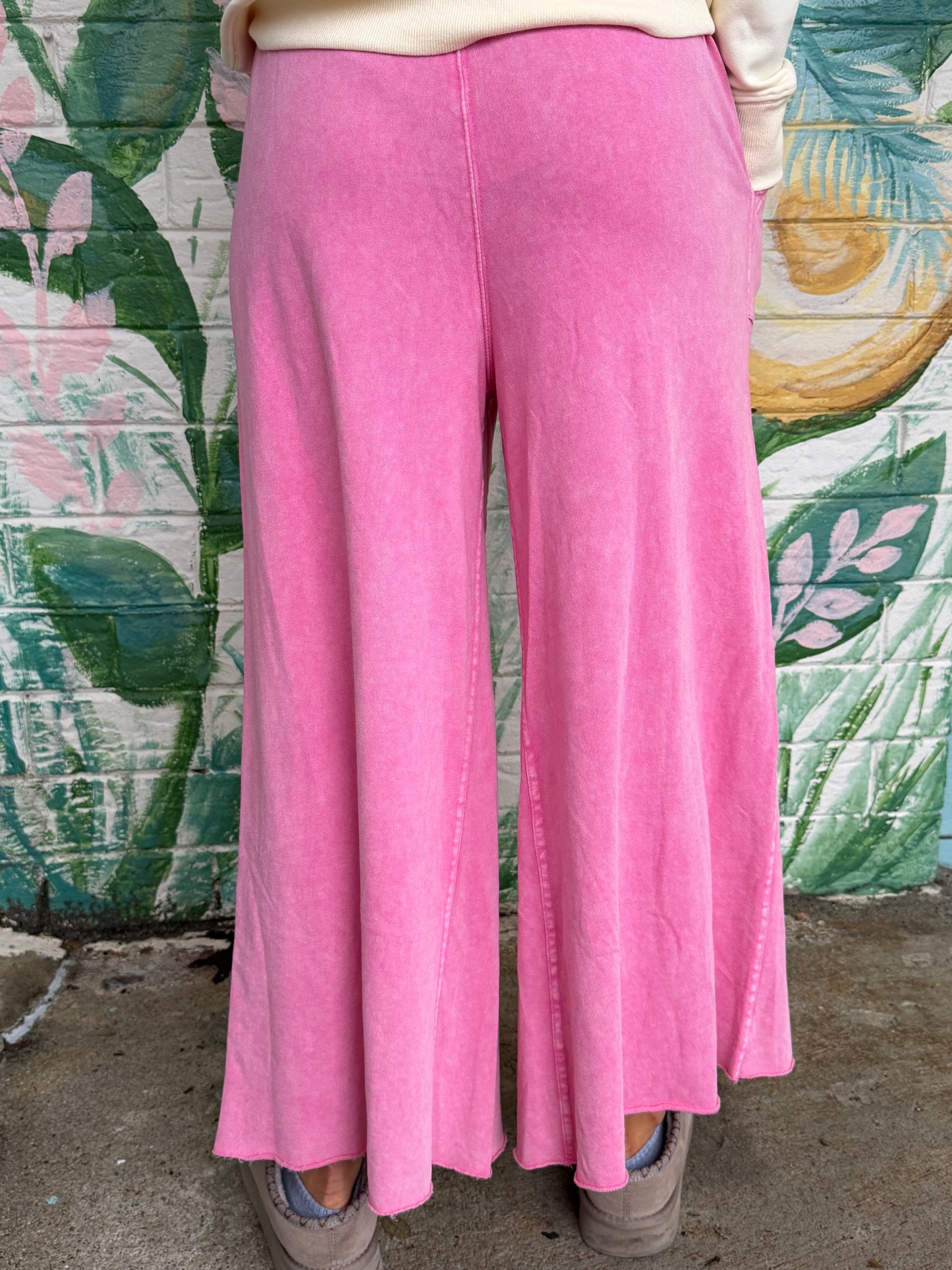 EB40128 Easel BARBIE PINK WASHED TERRY Ginny Pant