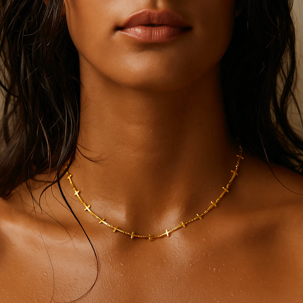594 Ellie Vail Waterproof Gold-Plated Stainless-Steel Kennedy Cross Chain Necklace