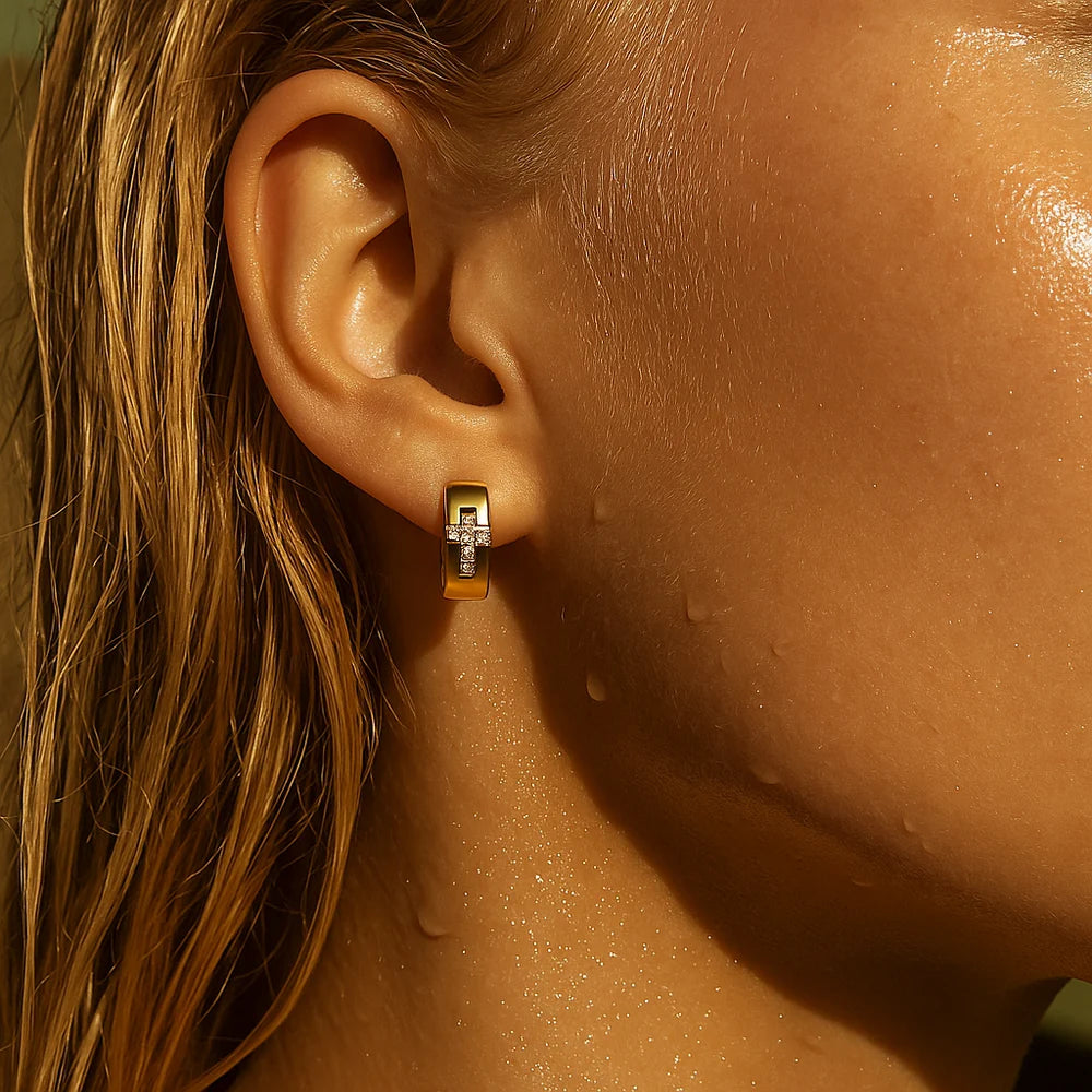 473 Ellie Vail Waterproof Gold-Plated Stainless-Steel Denali Cross Huggie Hoop Earrings