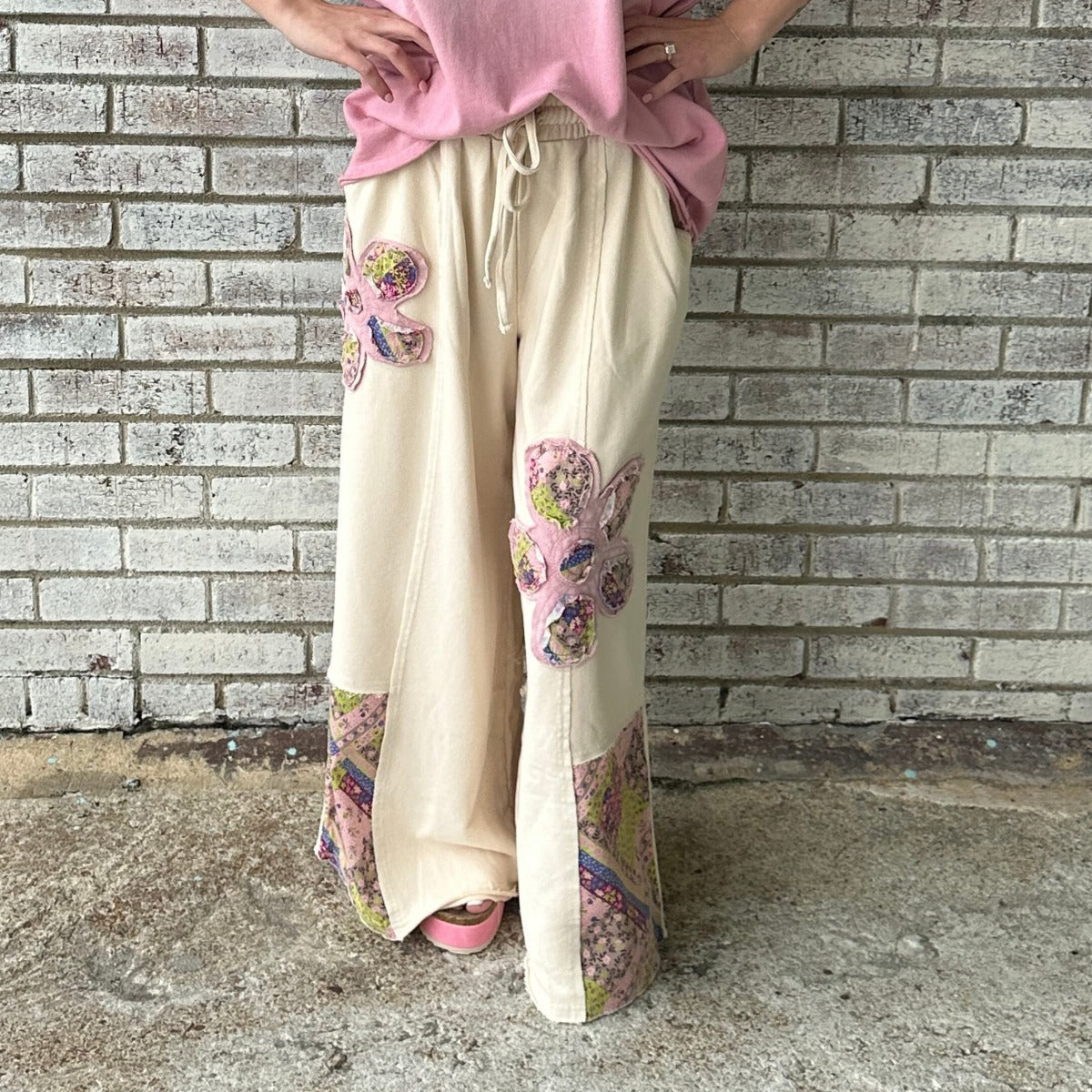 Prettiest Blossom Wide Leg Bottoms - Ecru