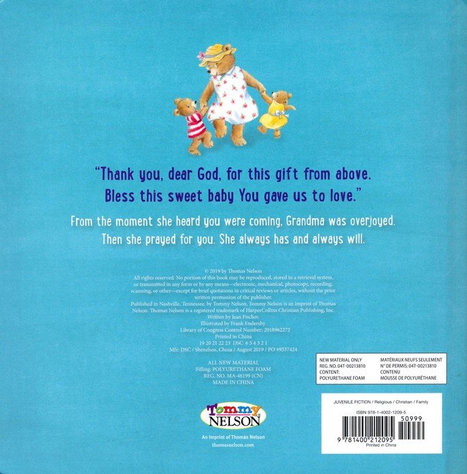 9781400212095 Grandma Prays for You Book By Jean Fischer Board Back 0