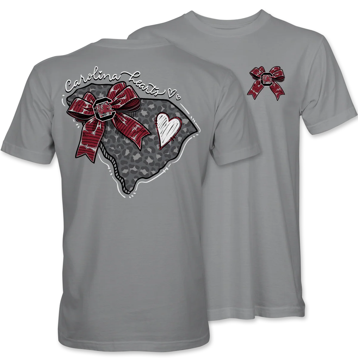 Palmetto Shirt Co. Gamecock Hearts Leopard Short Sleeve Gravel T-Shirt