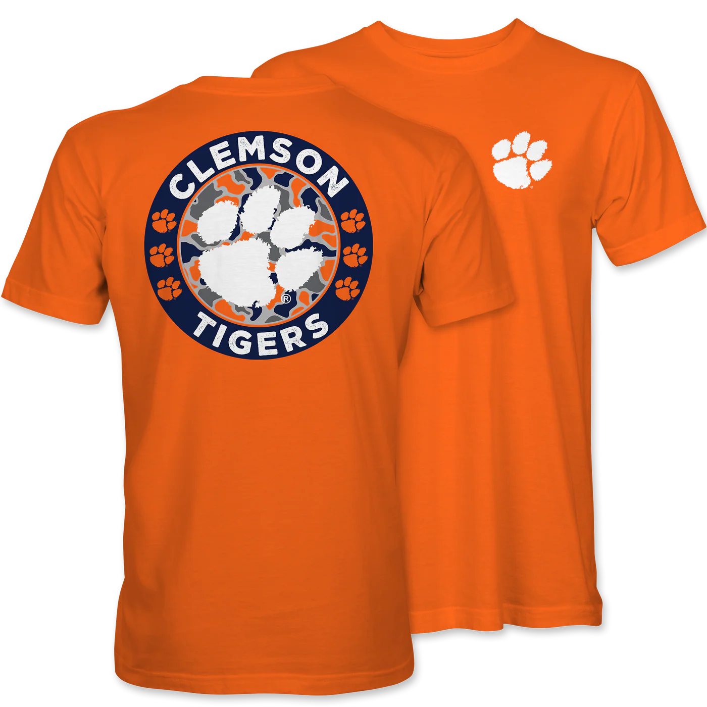 Palmetto Shirt Co. Clemson Tiger Circle Duck Camo Short Sleeve Orange T-Shirt