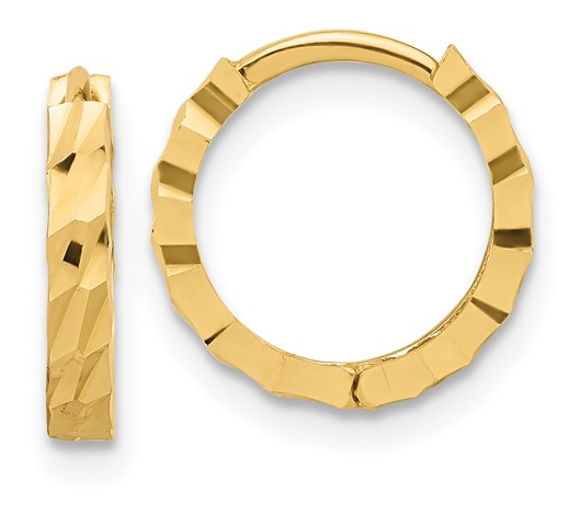 10K Yellow Gold Diamond Cut Huggie Hoop Earrings
