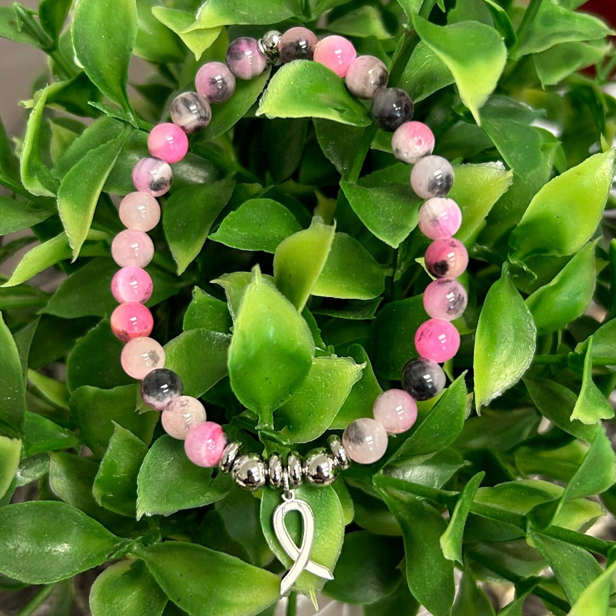 T. Jazelle Pink Zebra Jade Cancer Ribbon Bracelet