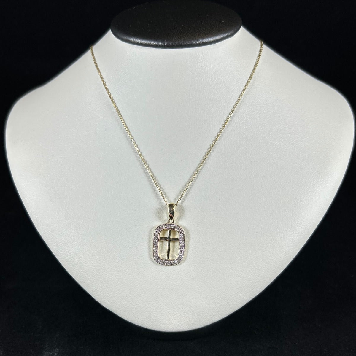 10K Yellow Gold .11CTTW Framed Cross Necklace