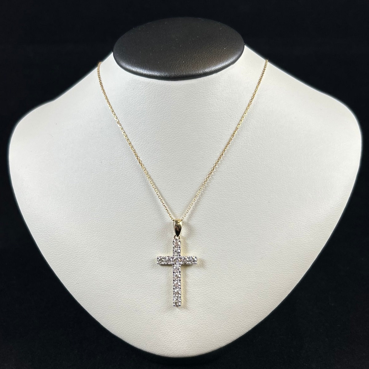 14K Yellow Gold 1CTTW Diamond Cross Necklace -16" + 2"