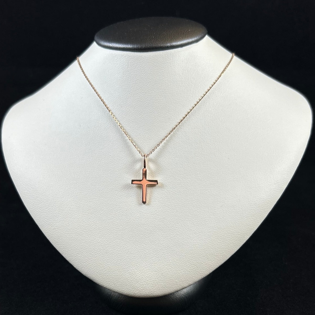 10K Rose Gold Cross Necklace - 16" + 2"