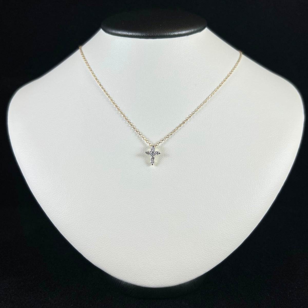10K Yellow Gold .12CTTW Tiny Diamond Cross Necklace
