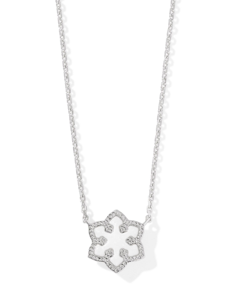 Kendra Scott Snowflake Short Necklace in Silver White Kyocera Opal
