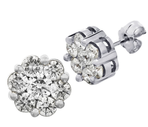 10K White Gold 3/4CTTW Diamond Flower Cluster Stud Earrings