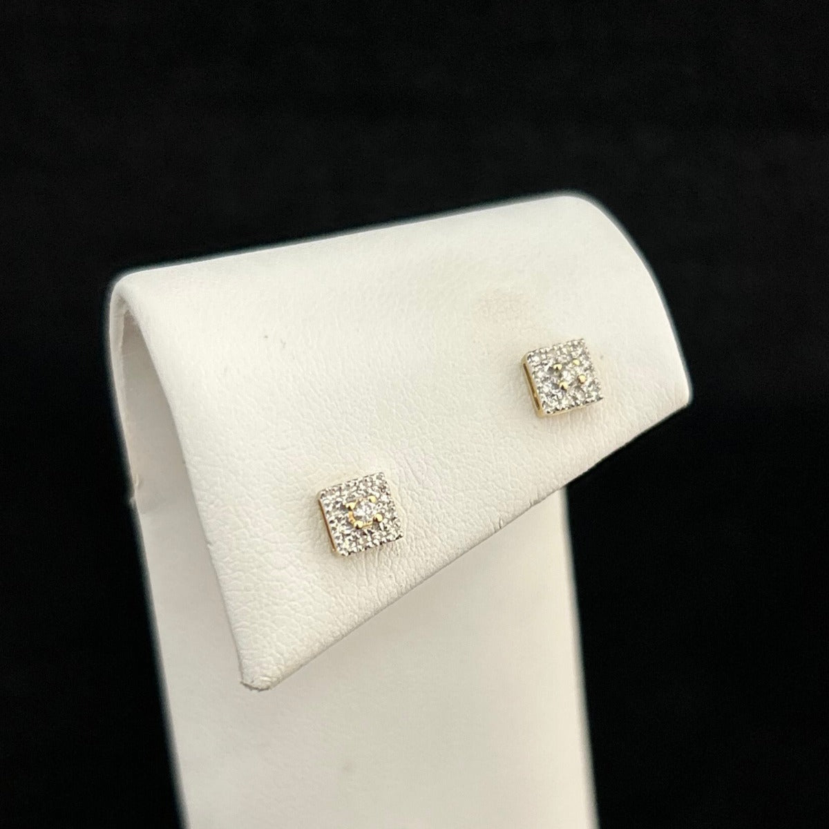 10K Yellow Gold .15CTTW Diamonds Square Stud Earrings