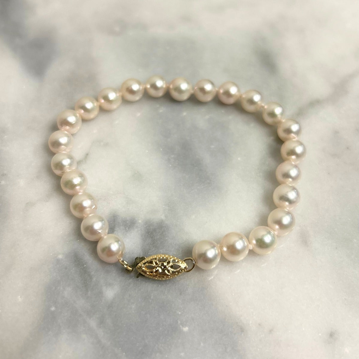 14K Yellow Gold 6x6.5 Akoya Saltwater Pearl Bracelet - 7"