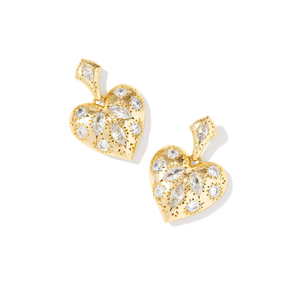 Kendra Scott Holland Heart Drop Earrings in Gold White Crystal