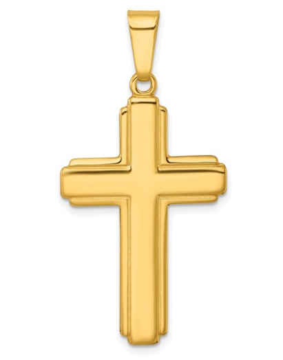 Sterling Silver Gold Plated Polished & Grooved Cross Pendant