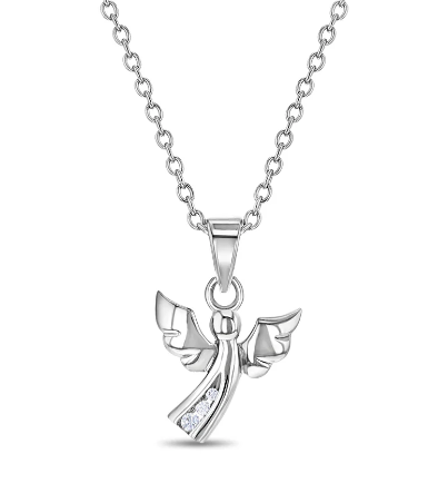 Sterling Silver Small Cubic Zirconia Angel Kids Necklace
