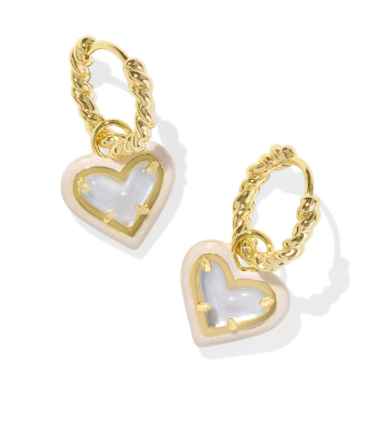 Kendra Scott Ari Heart Enamel Frame Huggie Earrings in Gold Ivory Mother of Pearl