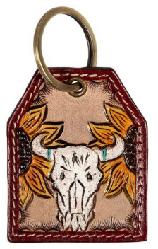 Bison Skull Sunflowers Key Fob