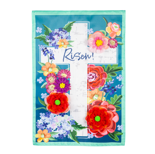 169694 Evergreen Floral Easter Cross Applique Garden Flag