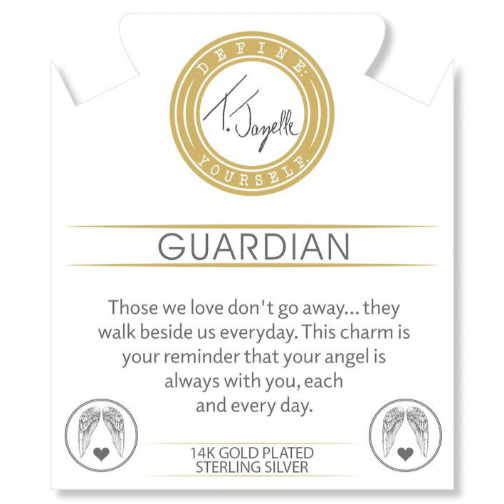 Champagne Agate Gemstone Beaded Bracelet with Guardian Gold Charm