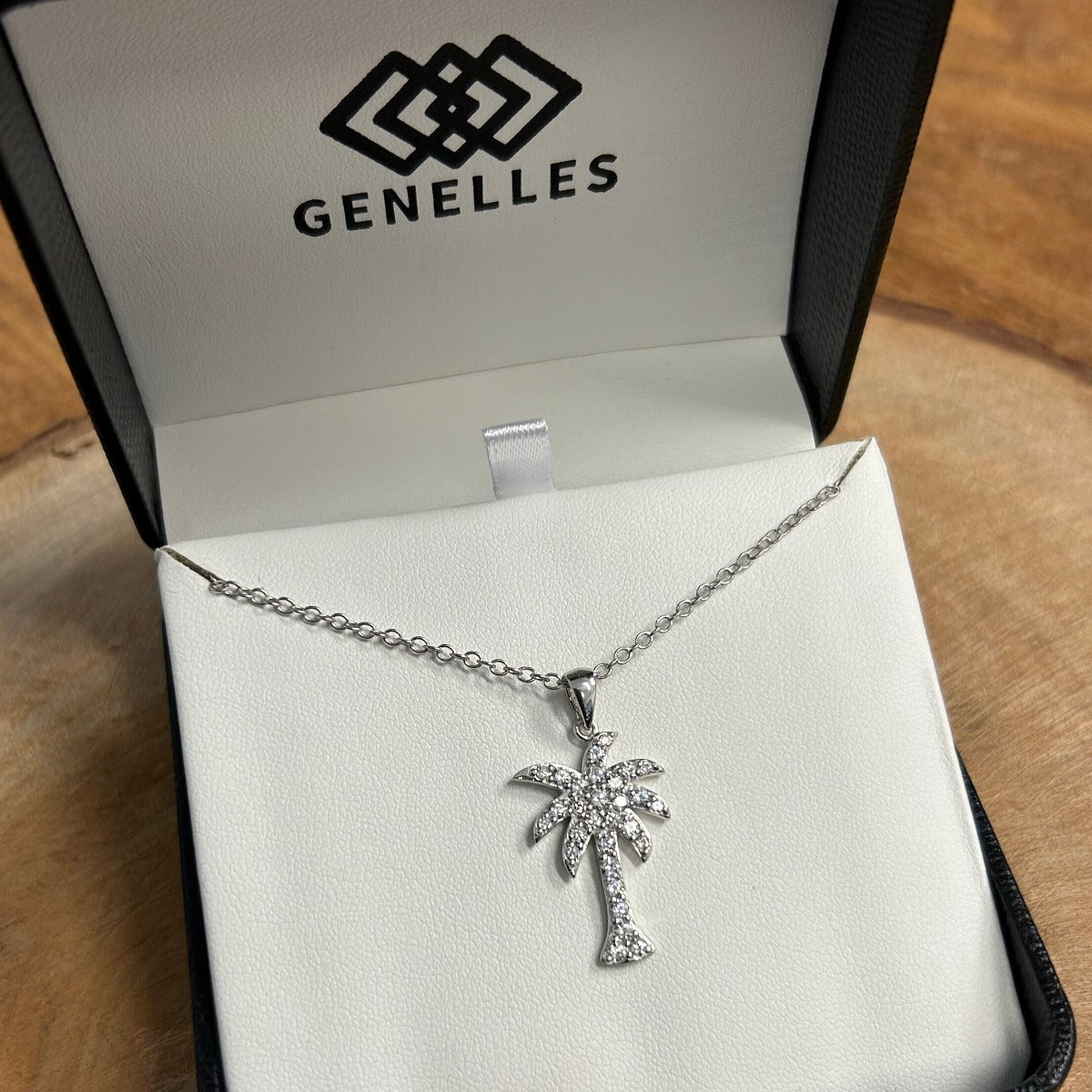 Sterling Silver 25mm Cubic Zirconia Palm Tree Necklace