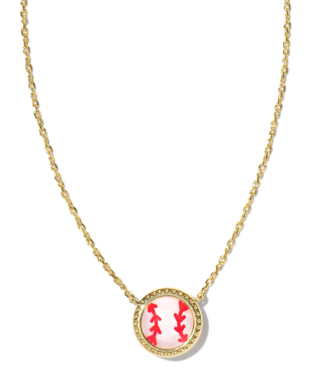 Kendra Scott Gold Tone Baseball Short Pendant Necklace in Ivory Mother of Pearl