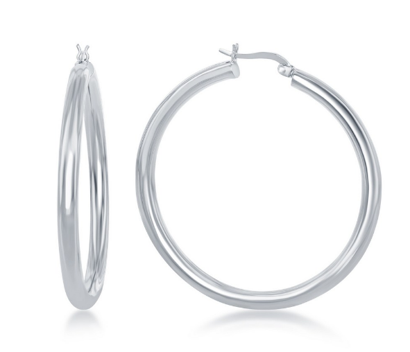 Sterling Silver3x40mm High Polished Hoop Earrings