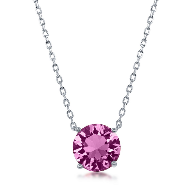 Sterling Silver 8mm Rose Birthstone Necklace - October