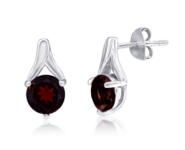 Sterling Silver 6mm Gem Birthstone Earrings - January