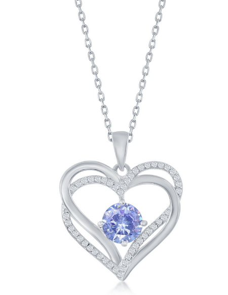 Sterling Silver Double Heart Birthstone Necklace - June