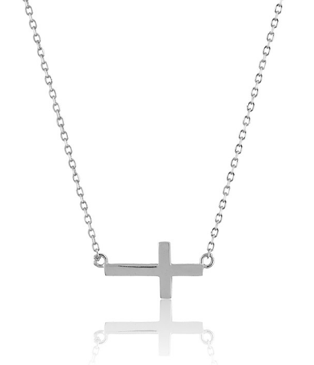 Sterling Silver Plain Sideways Cross Necklace