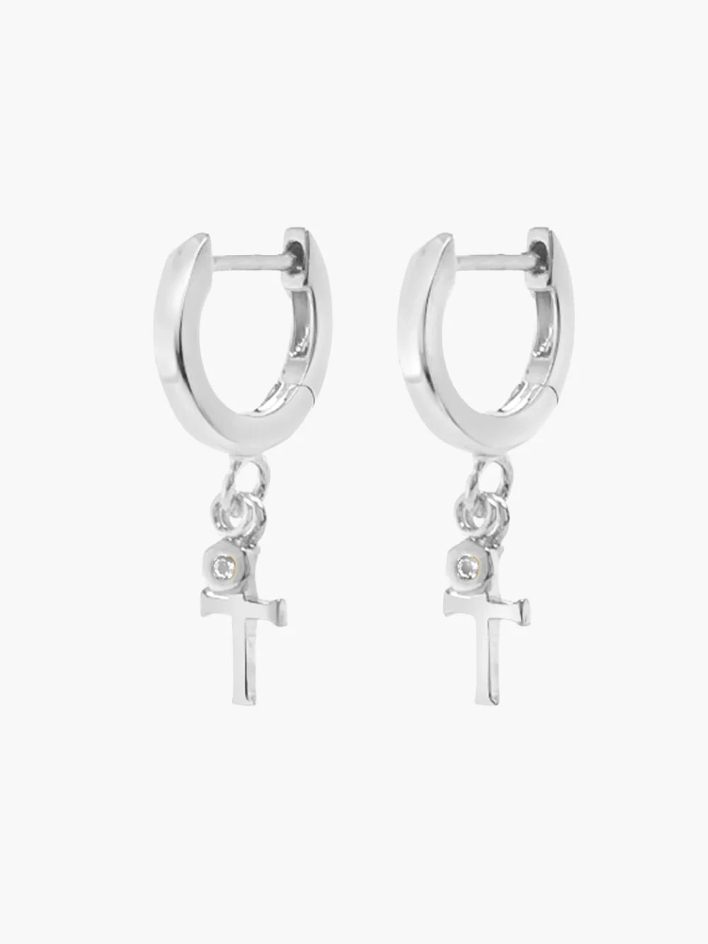 29001SS RIZEN Calvary Cross Huggie Hoop Earrings