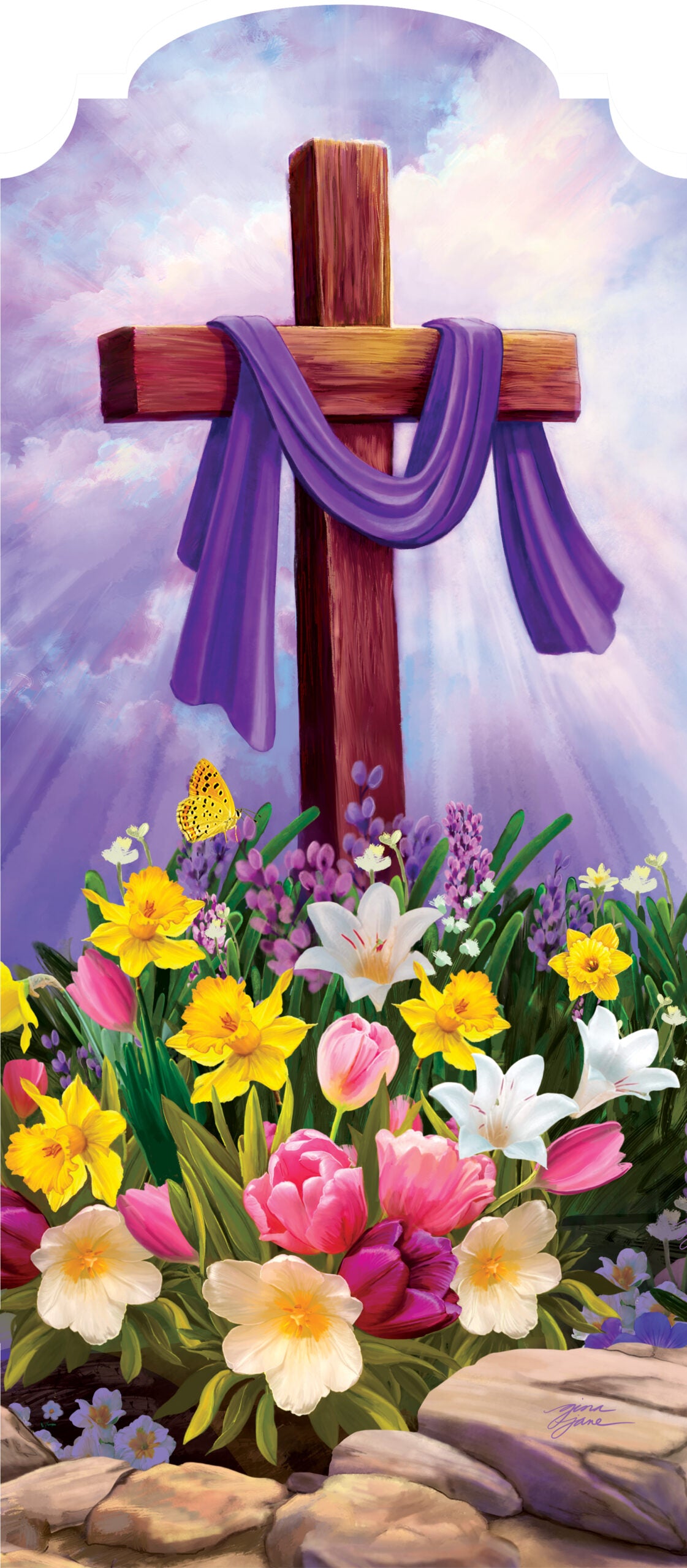 3033 Custom Decor Cross and Flowers Yard Sign