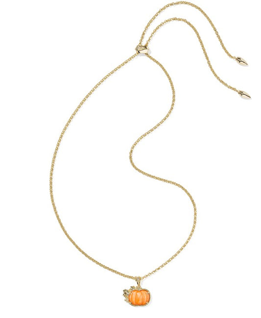 Kendra Scott Pumpkin Long Necklace in Gold Orange Mother of Pearl