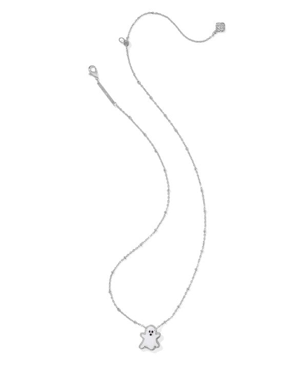 Kendra Scott Ghost Short Necklace in Silver White Mother Of Pearl