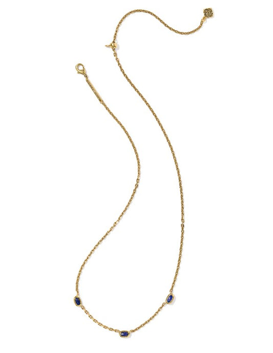 Kendra Scott Mini Elisa Three Stone Strand Necklace in Vintage Gold Blue Lapis