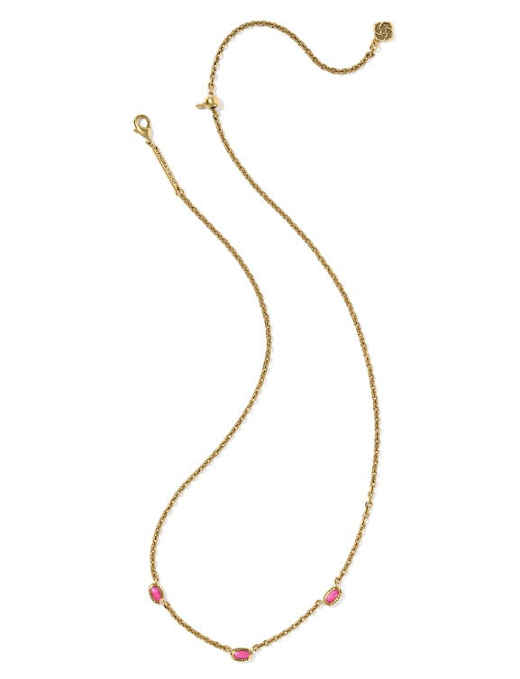 Kendra Scott Mini Elisa Three Stone Strand Necklace in Vintage Gold Dark Fuchsia Variegated Magnesite