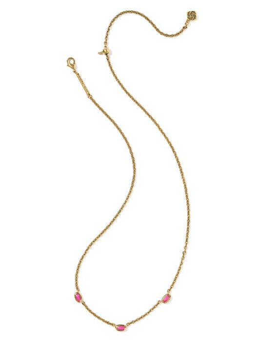 Kendra Scott Mini Elisa Three Stone Strand Necklace in Vintage Gold Dark Fuchsia Variegated Magnesite