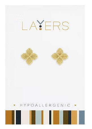 LAY-EAR118-G Layers Gold Quatrefoil Stud Earrings